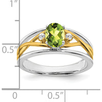 14K Two-Tone Peridot and Diamond Ring with Oval Peridot - 1.205 Carat Total Gemstone Weight by 0