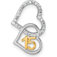 14K Two-Tone Polished 1/15 Carat Diamond Double Heart Quinceanera Pendant by Oro Pregiato