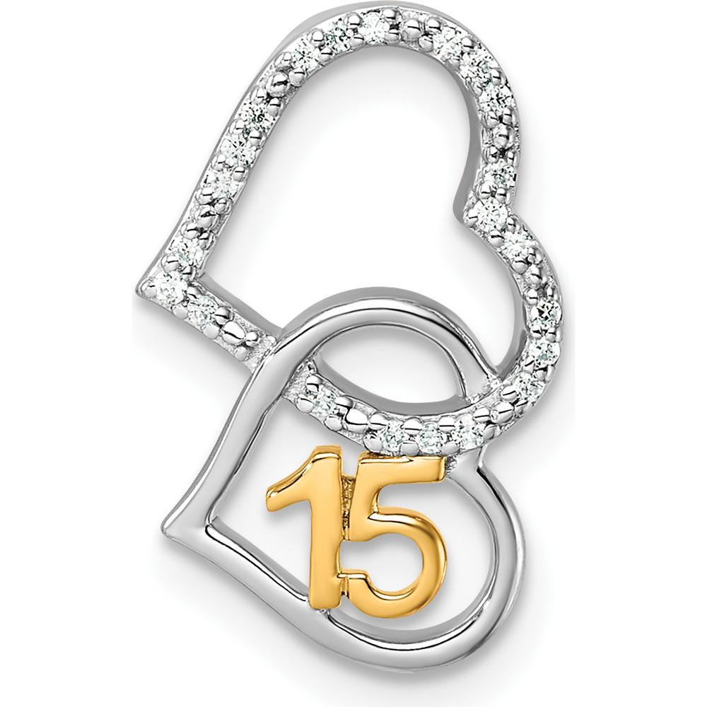 14K Two-Tone Polished 1/15 Carat Diamond Double Heart Quinceanera Pendant by Oro Pregiato