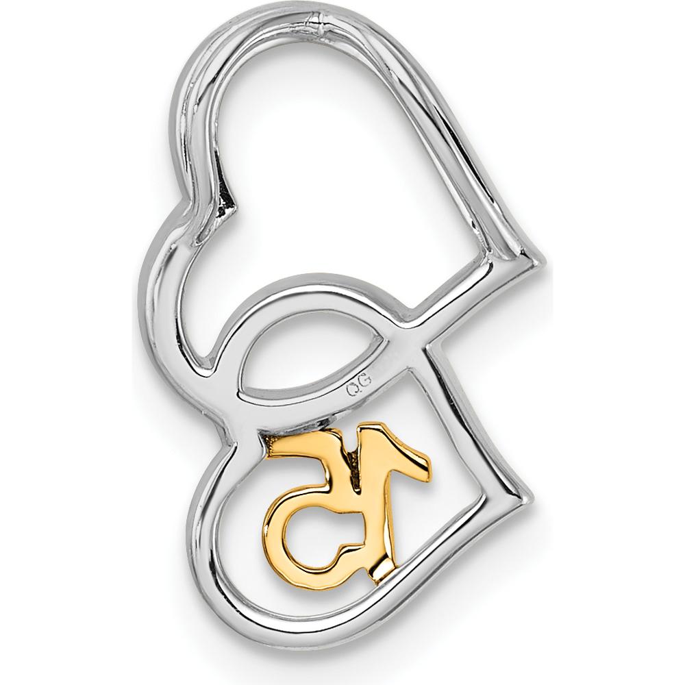 14K Two-Tone Polished 1/15 Carat Diamond Double Heart Quinceanera Pendant by Oro Pregiato