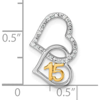 14K Two-Tone Polished 1/15 Carat Diamond Double Heart Quinceanera Pendant by Oro Pregiato