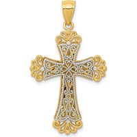 14K Two-Tone Polished 2-Level Fleur de Lis Cross Pendant - 36.75mm Length by Oro Pregiato