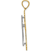 14K Two-Tone Polished 2-Level Fleur de Lis Cross Pendant - 36.75mm Length by Oro Pregiato