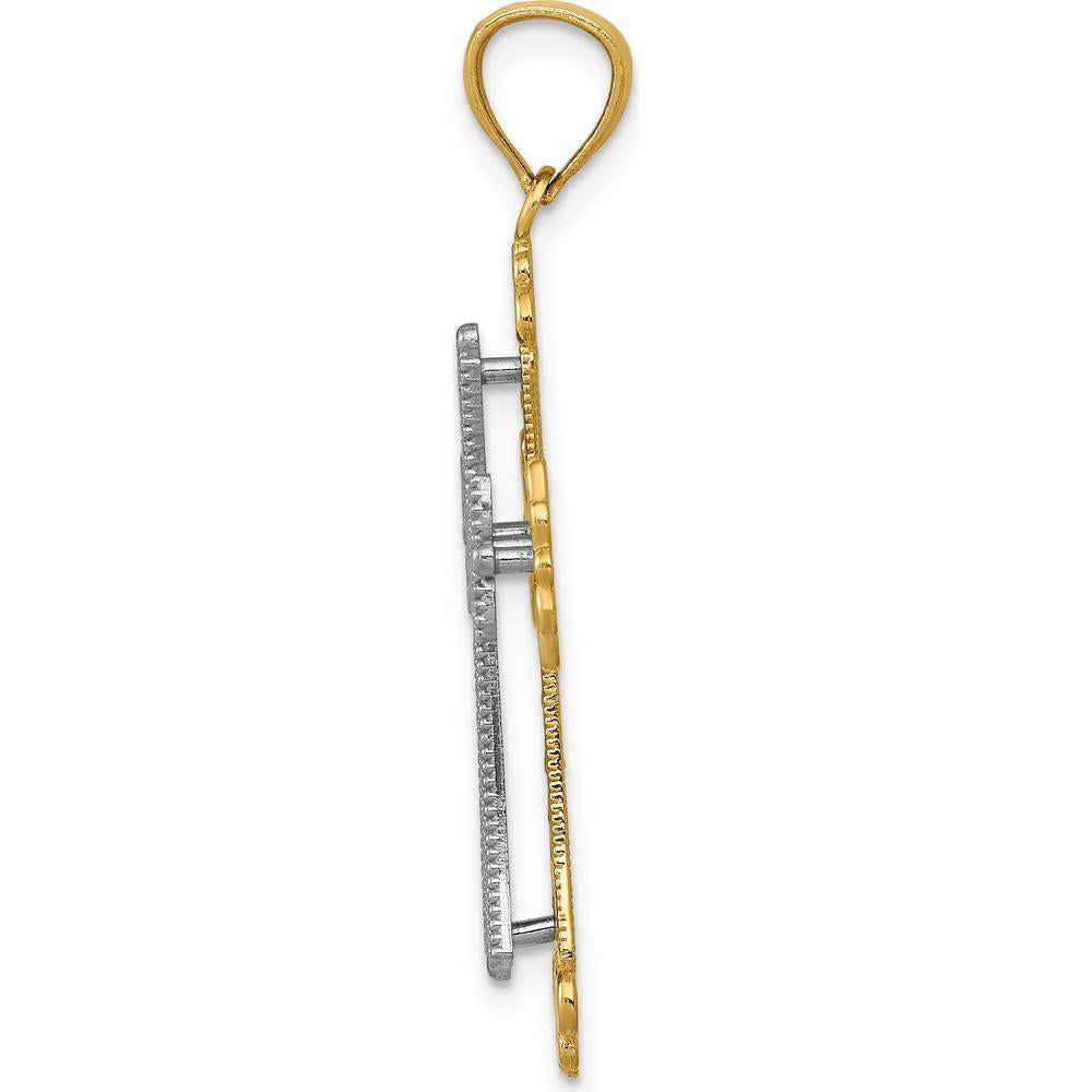 14K Two-Tone Polished 2-Level Fleur de Lis Cross Pendant - 36.75mm Length by Oro Pregiato