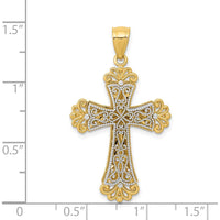 14K Two-Tone Polished 2-Level Fleur de Lis Cross Pendant - 36.75mm Length by Oro Pregiato