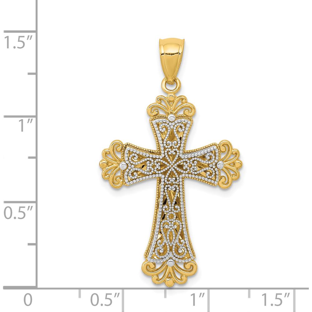 14K Two-Tone Polished 2-Level Fleur de Lis Cross Pendant - 36.75mm Length by Oro Pregiato