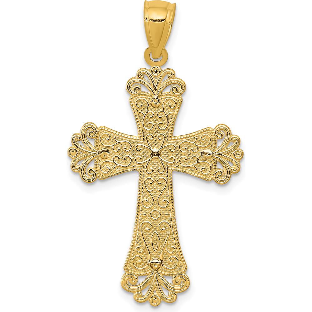 14K Two-Tone Polished 2-Level Fleur de Lis Cross Pendant - 36.75mm Length by Oro Pregiato