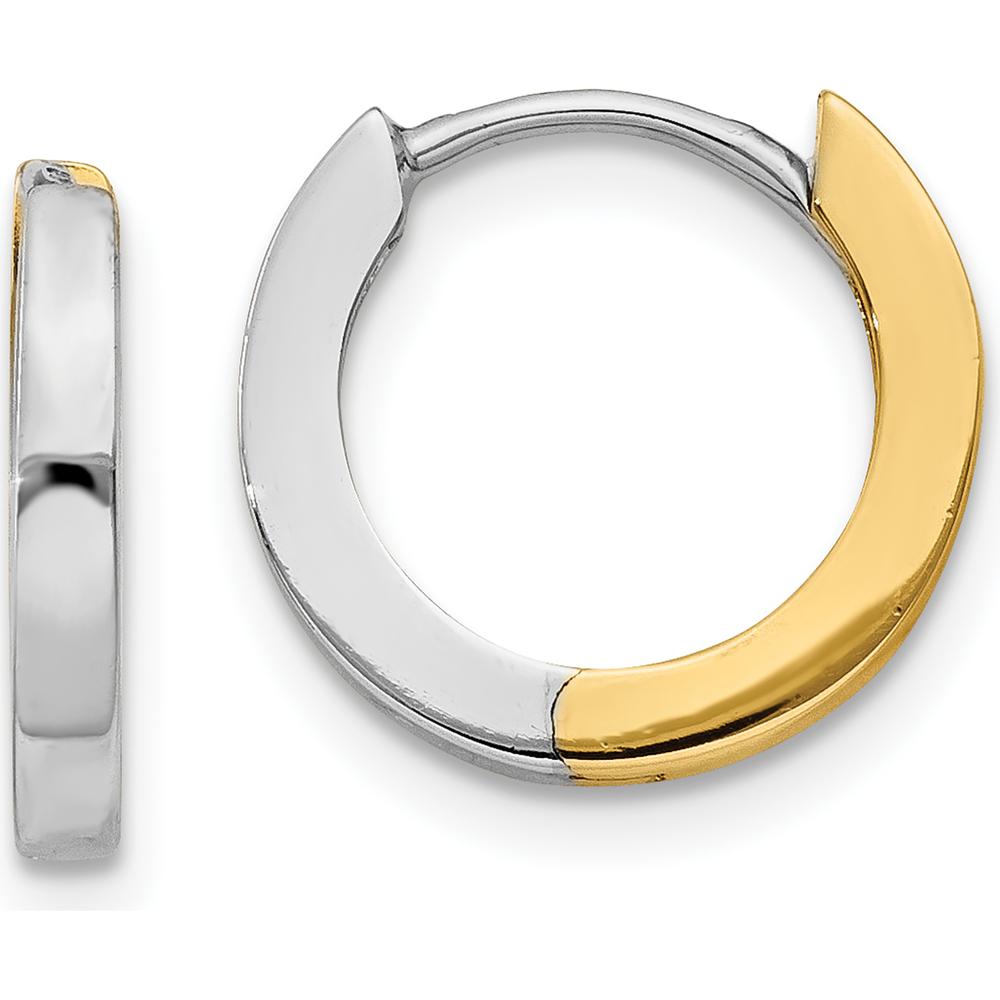 14K Two-Tone Polished 2mm Round Hinged Hoop Earrings - Women's Fine Jewelry by 0