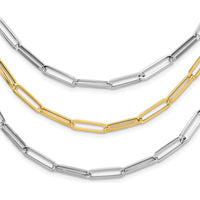 14K Two-Tone Polished 3-Strand Paperclip Link Bib Necklace - 18.25 Inch by 0