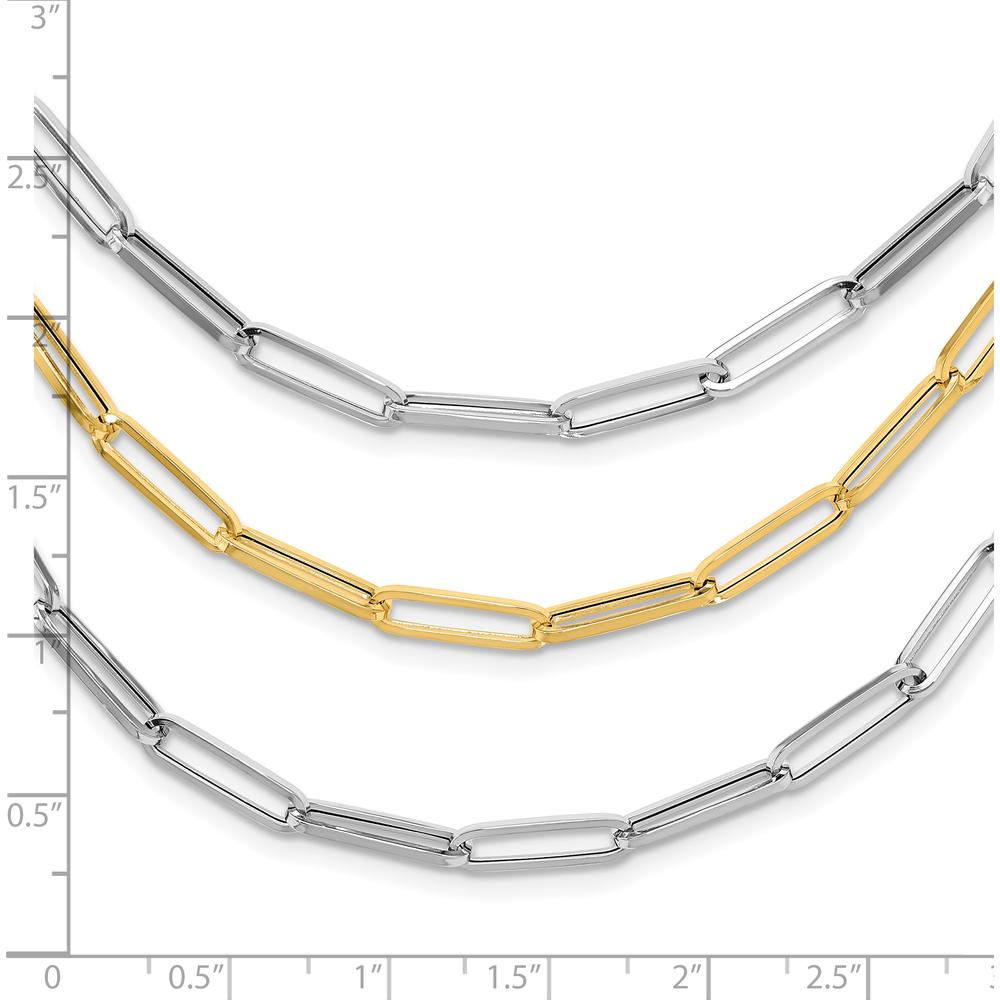 14K Two-Tone Polished 3-Strand Paperclip Link Bib Necklace - 18.25 Inch by 0