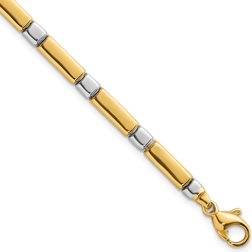 14K Two Tone Polished 4mm Fancy Bar Link Bracelet - 7.5" Length by Oro Pregiato