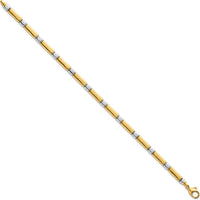 14K Two Tone Polished 4mm Fancy Bar Link Bracelet - 7.5" Length by Oro Pregiato