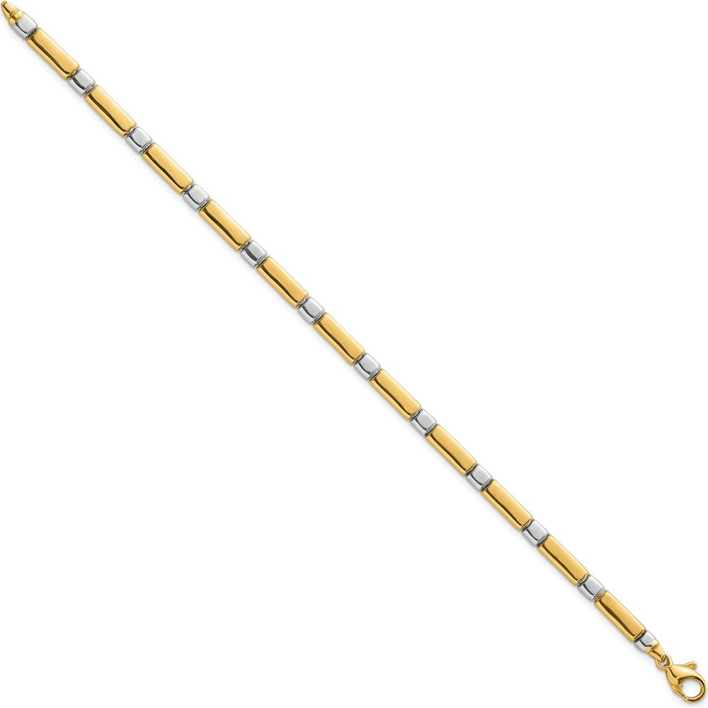 14K Two Tone Polished 4mm Fancy Bar Link Bracelet - 7.5" Length by Oro Pregiato