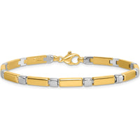 14K Two Tone Polished 4mm Fancy Bar Link Bracelet - 7.5" Length by Oro Pregiato