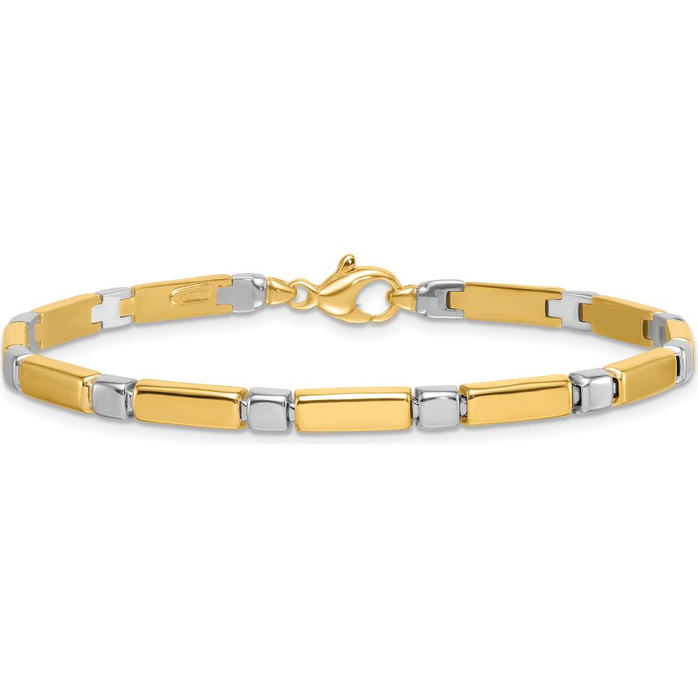14K Two Tone Polished 4mm Fancy Bar Link Bracelet - 7.5" Length by Oro Pregiato