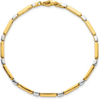 14K Two Tone Polished 4mm Fancy Bar Link Bracelet - 7.5" Length by Oro Pregiato