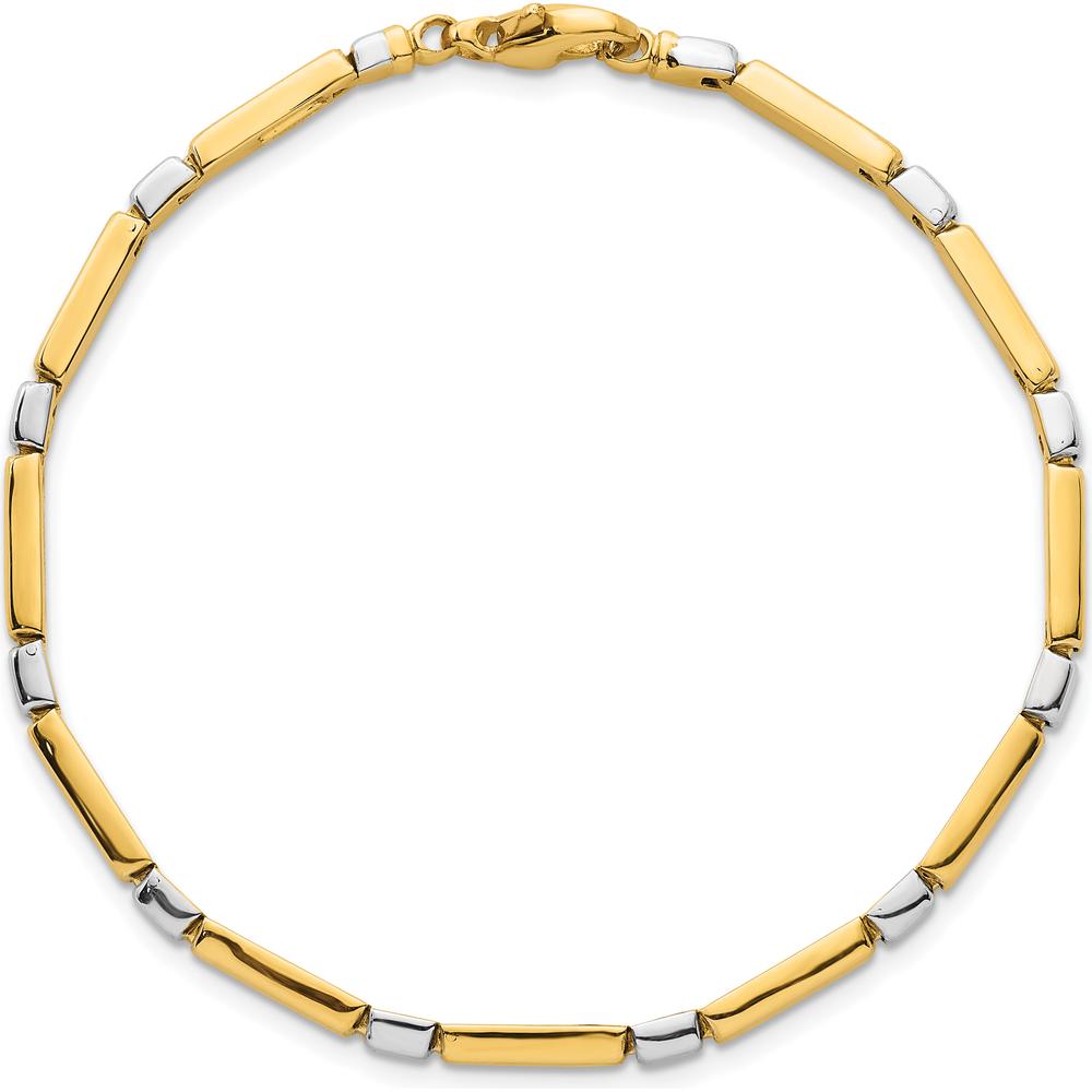 14K Two Tone Polished 4mm Fancy Bar Link Bracelet - 7.5" Length by Oro Pregiato
