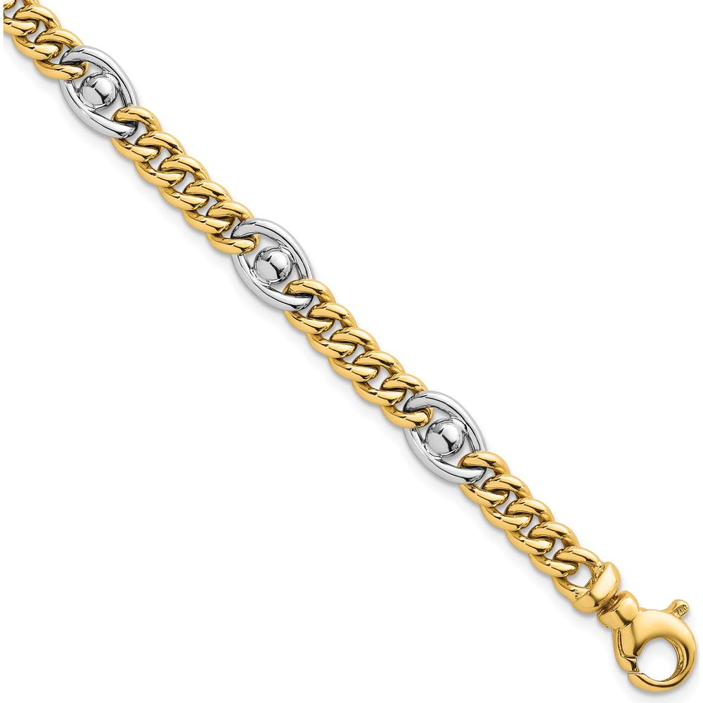 14K Two-Tone Polished 7.1mm Fancy Curb/Anchor Chain Bracelet - 7.5" Length by 0