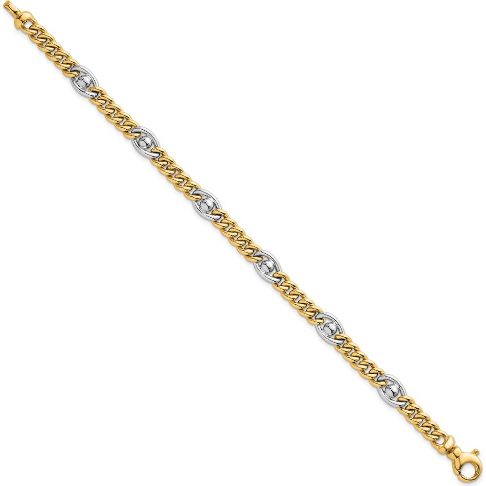 14K Two-Tone Polished 7.1mm Fancy Curb/Anchor Chain Bracelet - 7.5" Length by 0