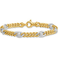 14K Two-Tone Polished 7.1mm Fancy Curb/Anchor Chain Bracelet - 7.5" Length by 0