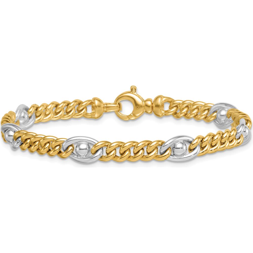 14K Two-Tone Polished 7.1mm Fancy Curb/Anchor Chain Bracelet - 7.5" Length by 0