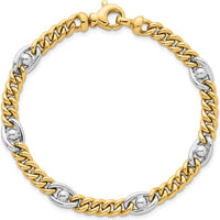 14K Two-Tone Polished 7.1mm Fancy Curb/Anchor Chain Bracelet - 7.5" Length by 0