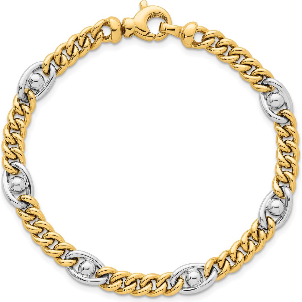 14K Two-Tone Polished 7.1mm Fancy Curb/Anchor Chain Bracelet - 7.5" Length by 0