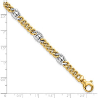 14K Two-Tone Polished 7.1mm Fancy Curb/Anchor Chain Bracelet - 7.5" Length by 0
