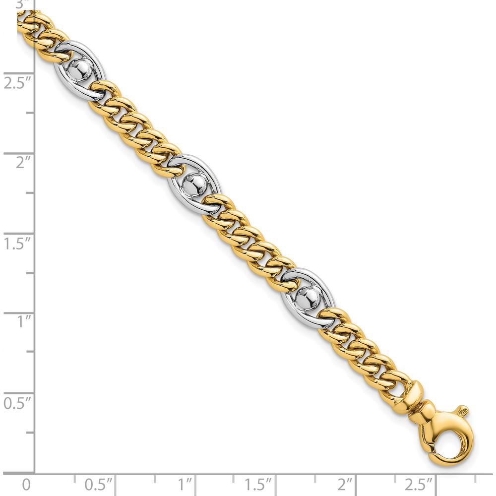14K Two-Tone Polished 7.1mm Fancy Curb/Anchor Chain Bracelet - 7.5" Length by 0