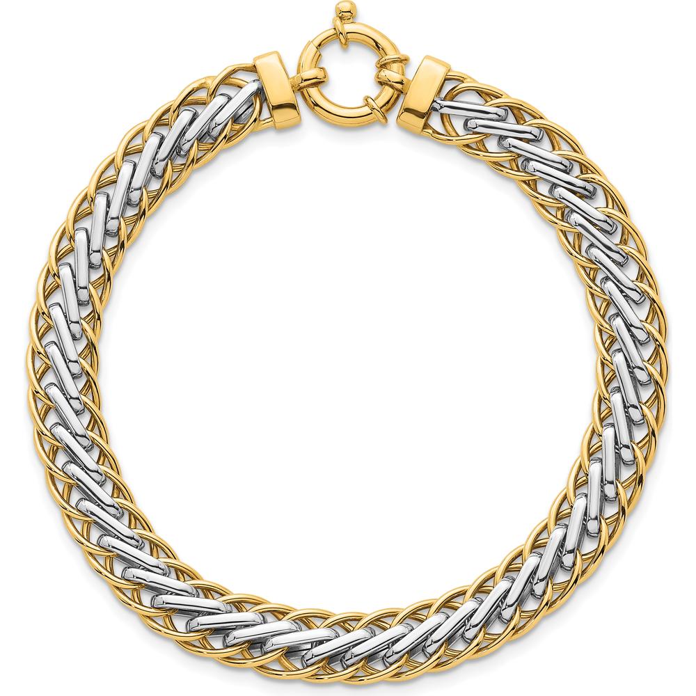 14K Two-Tone Polished 7.5mm Lightweight Fancy Woven Link Bracelet - 7.5" Length by 0