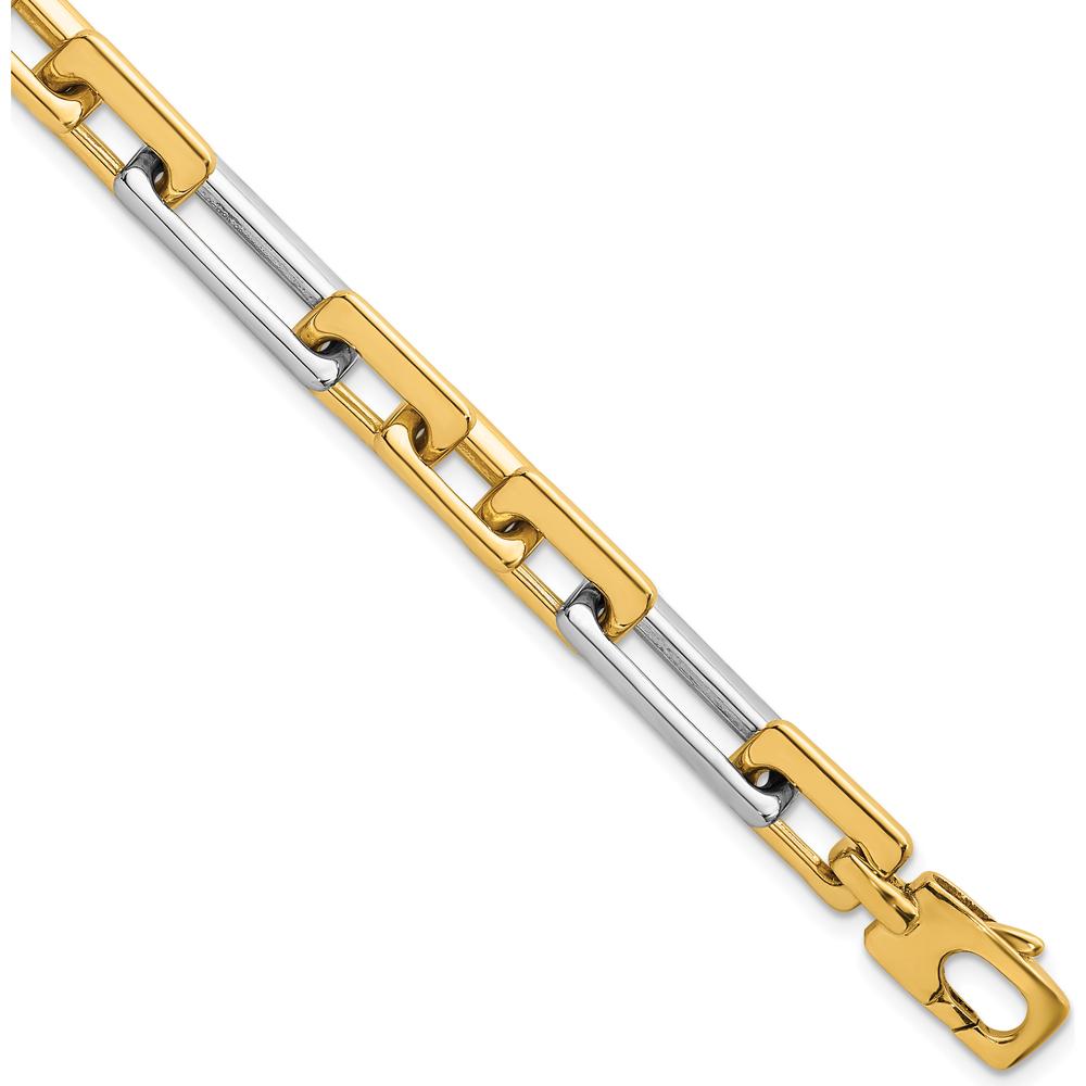 14K Two-Tone Polished 8mm Fancy Square and Rectangle Figaro Bracelet - 7.25" Length by 0