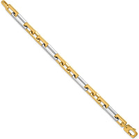 14K Two-Tone Polished 8mm Fancy Square and Rectangle Figaro Bracelet - 7.25" Length by 0