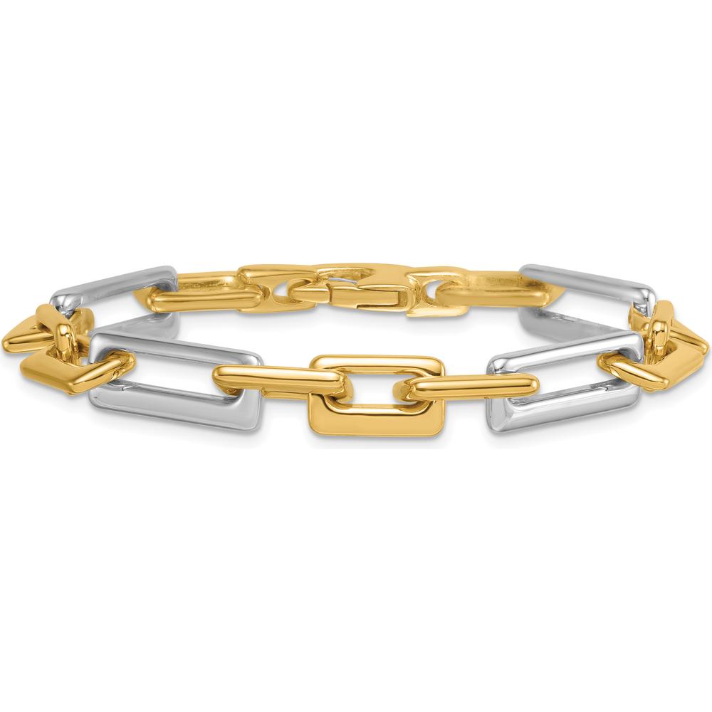 14K Two-Tone Polished 8mm Fancy Square and Rectangle Figaro Bracelet - 7.25" Length by 0