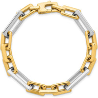 14K Two-Tone Polished 8mm Fancy Square and Rectangle Figaro Bracelet - 7.25" Length by 0