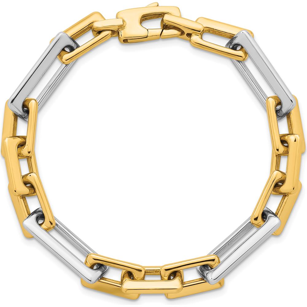 14K Two-Tone Polished 8mm Fancy Square and Rectangle Figaro Bracelet - 7.25" Length by 0