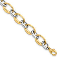 14K Two Tone Polished 9.5mm Fancy Oval Link Bracelet with Lobster Clasp - 7.5 Inch Length by 0