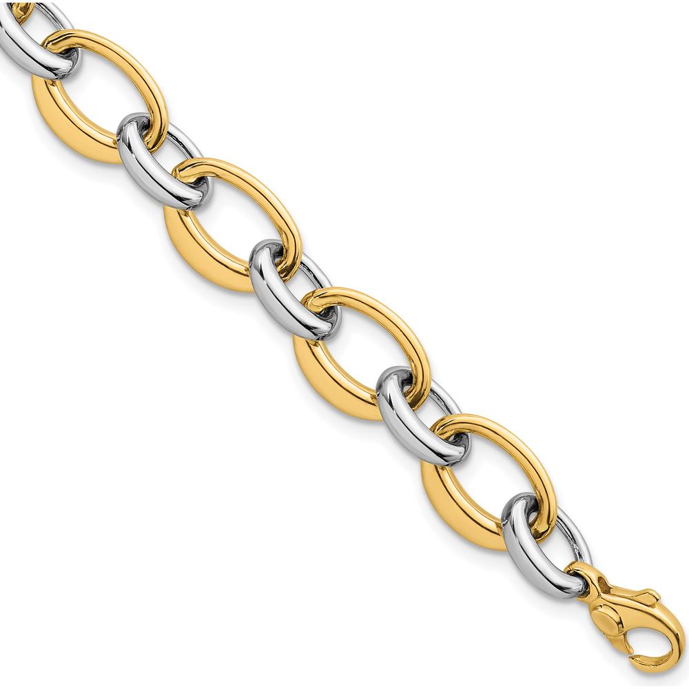 14K Two Tone Polished 9.5mm Fancy Oval Link Bracelet with Lobster Clasp - 7.5 Inch Length by 0