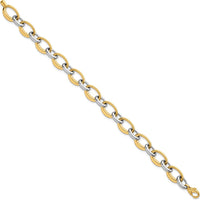 14K Two Tone Polished 9.5mm Fancy Oval Link Bracelet with Lobster Clasp - 7.5 Inch Length by 0