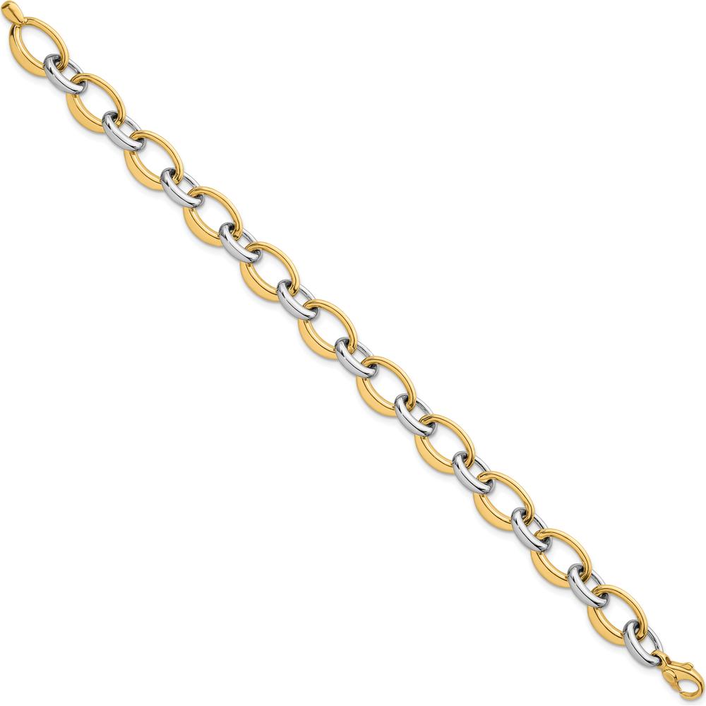 14K Two Tone Polished 9.5mm Fancy Oval Link Bracelet with Lobster Clasp - 7.5 Inch Length by 0