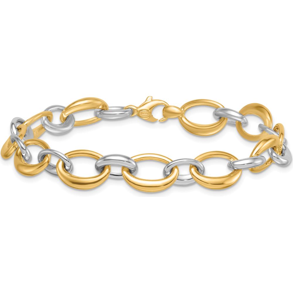 14K Two Tone Polished 9.5mm Fancy Oval Link Bracelet with Lobster Clasp - 7.5 Inch Length by 0