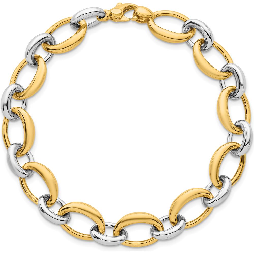14K Two Tone Polished 9.5mm Fancy Oval Link Bracelet with Lobster Clasp - 7.5 Inch Length by 0