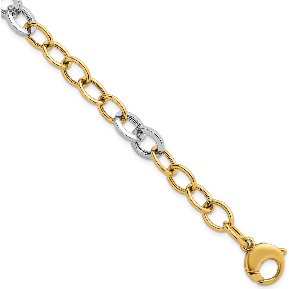 14K Two-Tone Polished 9.75mm Fancy Circle Cable Chain Bracelet - 7.5 Inch by 0