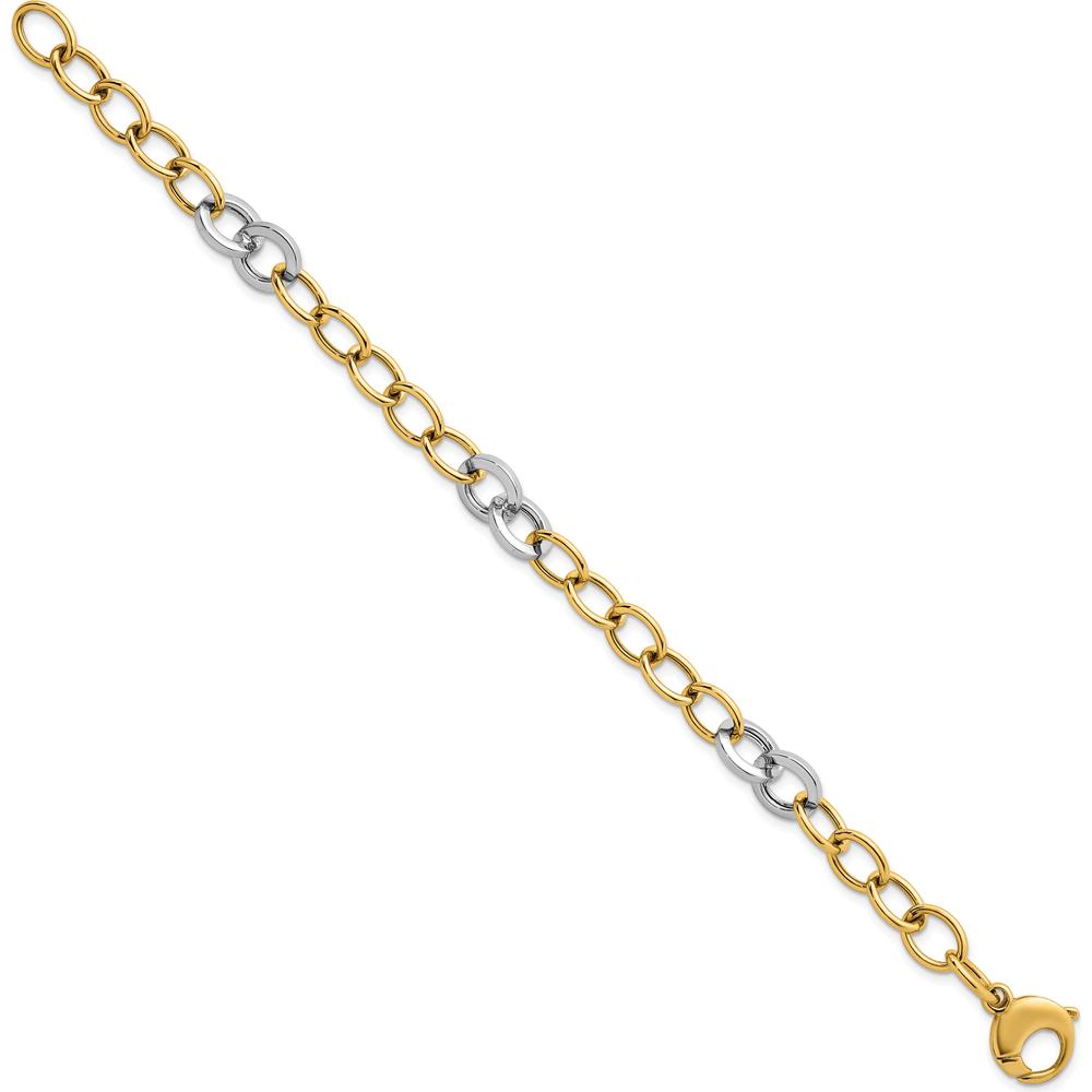 14K Two-Tone Polished 9.75mm Fancy Circle Cable Chain Bracelet - 7.5 Inch by 0