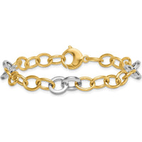 14K Two-Tone Polished 9.75mm Fancy Circle Cable Chain Bracelet - 7.5 Inch by 0