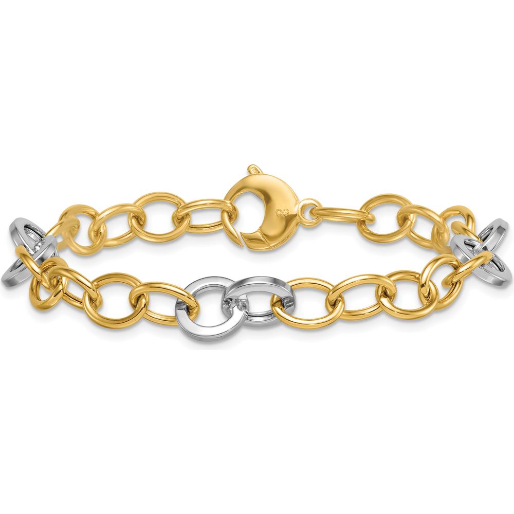 14K Two-Tone Polished 9.75mm Fancy Circle Cable Chain Bracelet - 7.5 Inch by 0