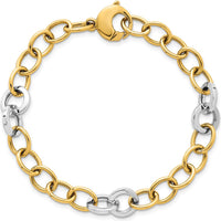 14K Two-Tone Polished 9.75mm Fancy Circle Cable Chain Bracelet - 7.5 Inch by 0