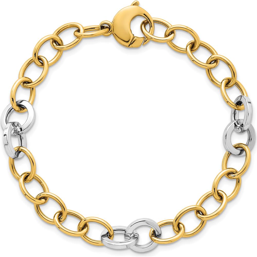 14K Two-Tone Polished 9.75mm Fancy Circle Cable Chain Bracelet - 7.5 Inch by 0