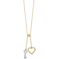 14K Two-Tone Polished Adjustable-Dangle Heart and Key 17" Lariat Necklace - Symbolic Pendant Design by 0