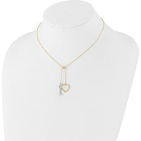 14K Two-Tone Polished Adjustable-Dangle Heart and Key 17" Lariat Necklace - Symbolic Pendant Design by 0