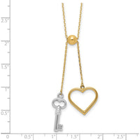 14K Two-Tone Polished Adjustable-Dangle Heart and Key 17" Lariat Necklace - Symbolic Pendant Design by 0
